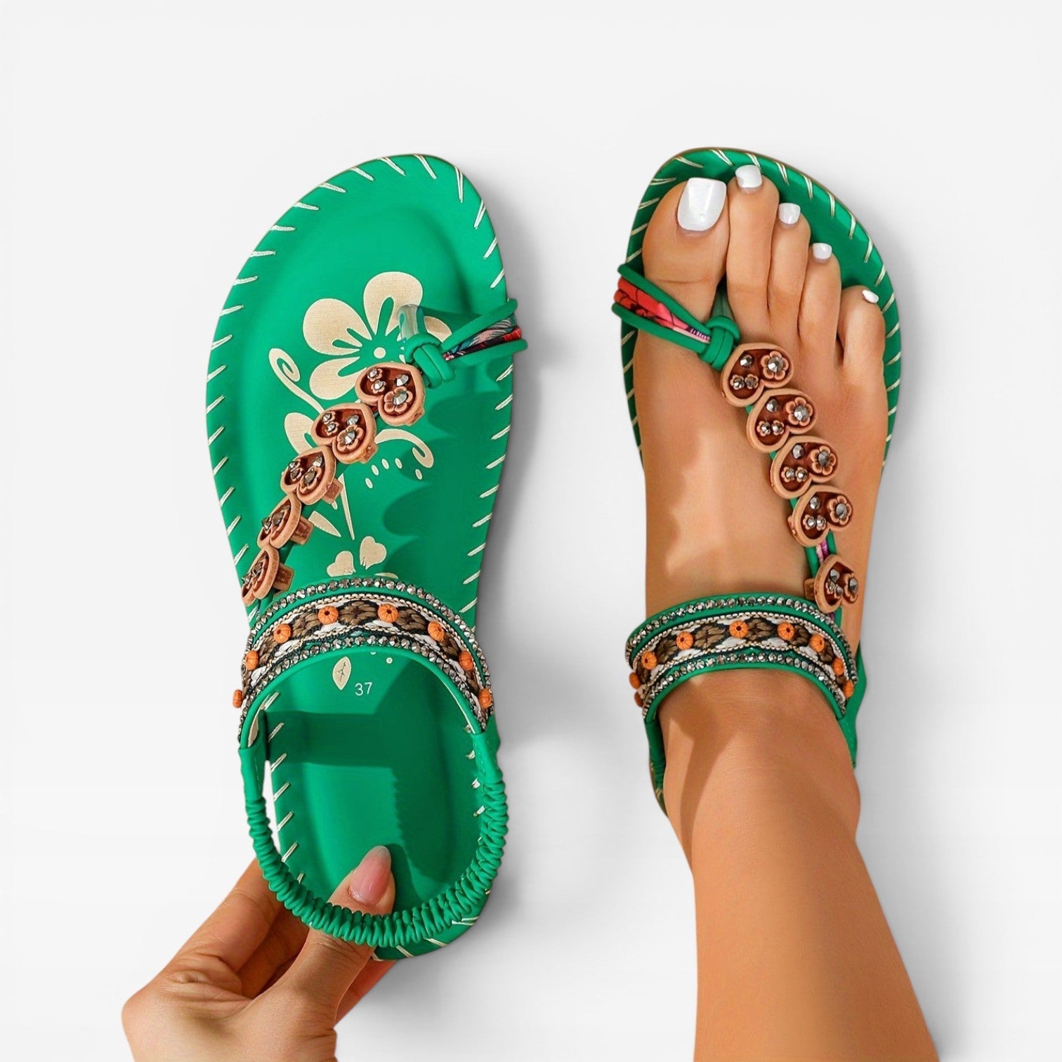 Beaded Leather Slingback Sandals, Boho Cushioned Flats