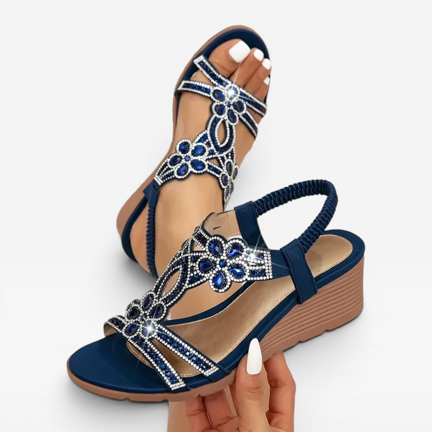 Crystal Embellished Wedge Sandals, Open Toe Slingback