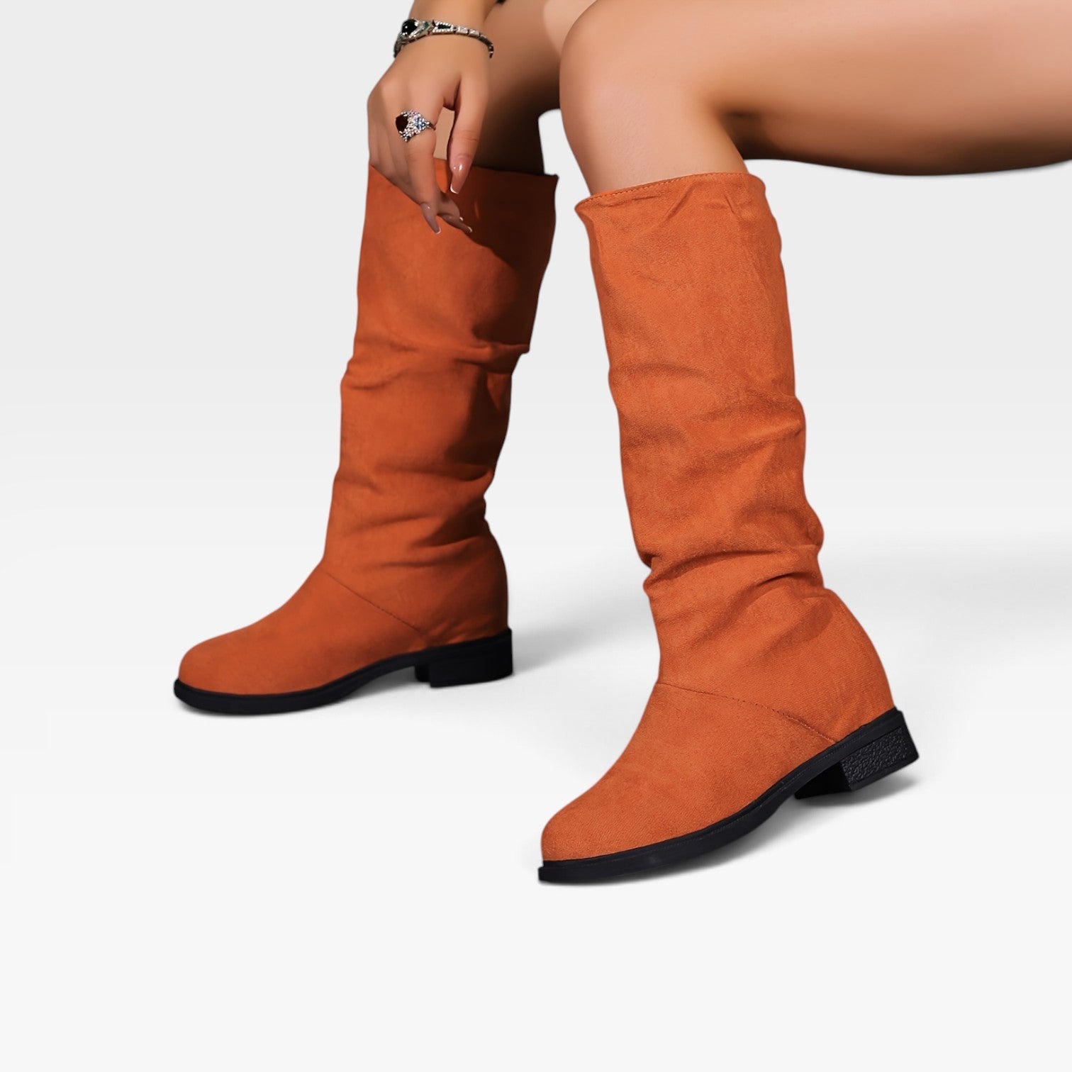 Soft Suede Knee High Boots, Slouchy Pull On Silhouette