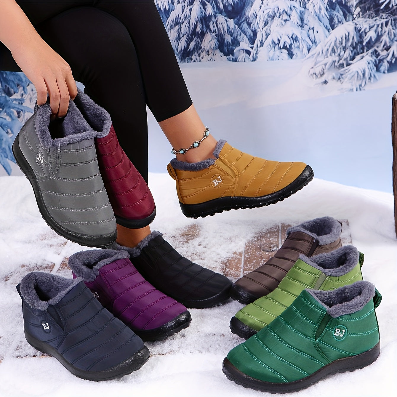 Quilted Fur Lined Snow Boots, Water Resistant Sole