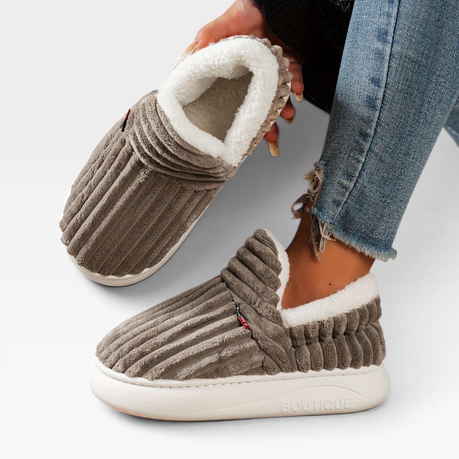 Corduroy Slipper Boots, Fleece Lined Slip On House Shoe