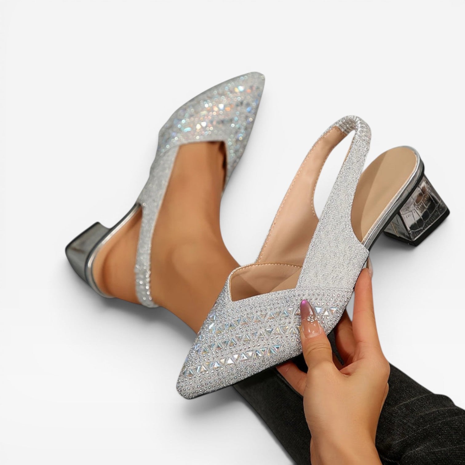 Rhinestone Block Heel Slingbacks, Crystal Wedding Shoe