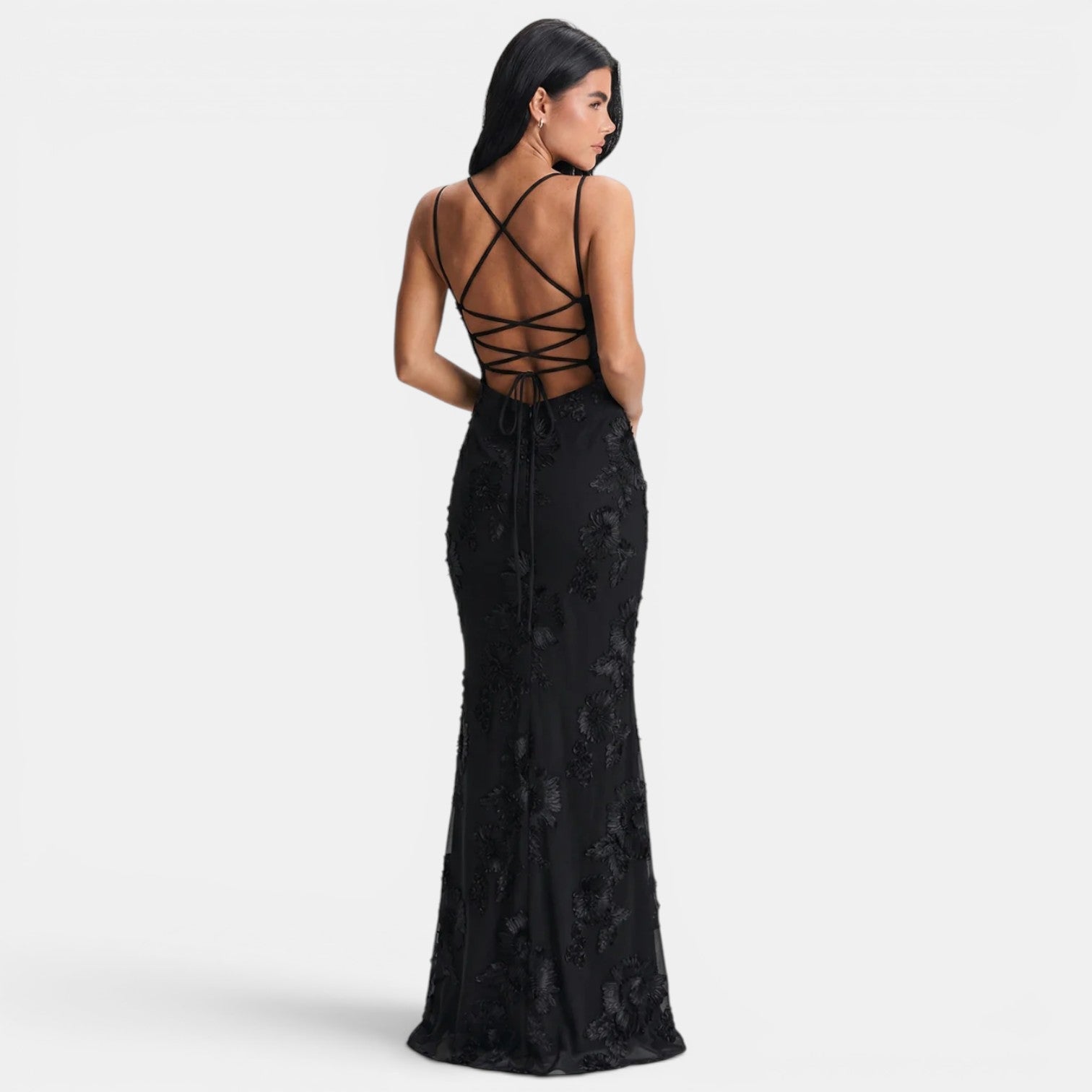 Lace Maxi Dress, Open Back Floor Length Evening Gown