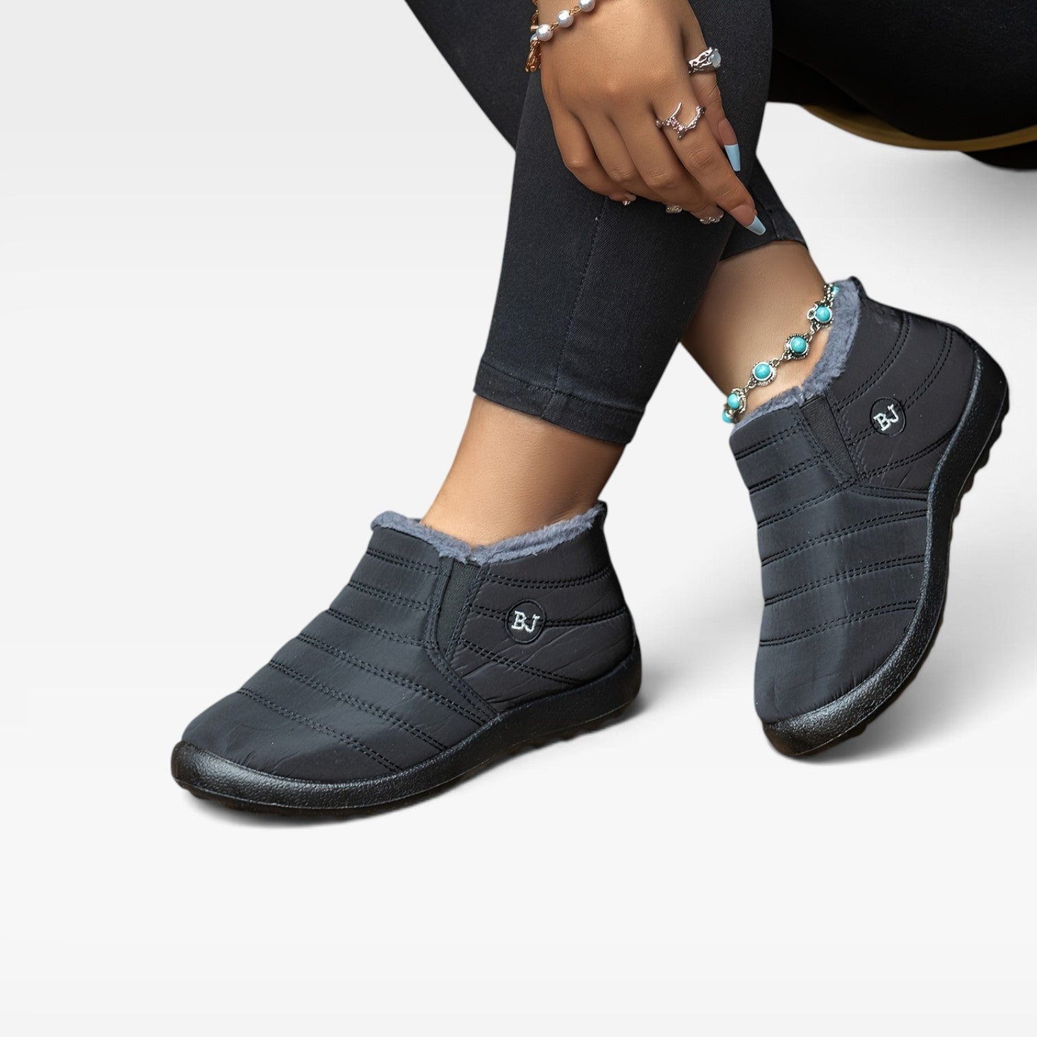 Quilted Fur Lined Snow Boots, Water Resistant Sole
