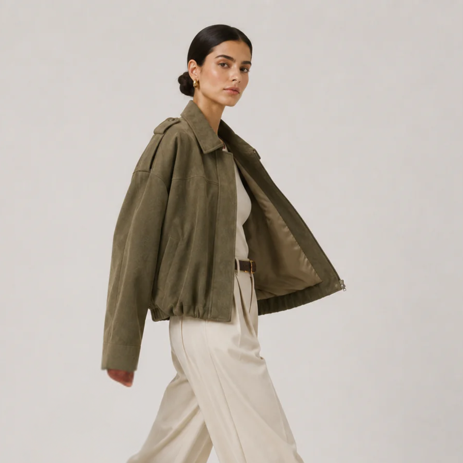 Relaxed Fit Suede Jacket, Soft Layered Outerwear Coat