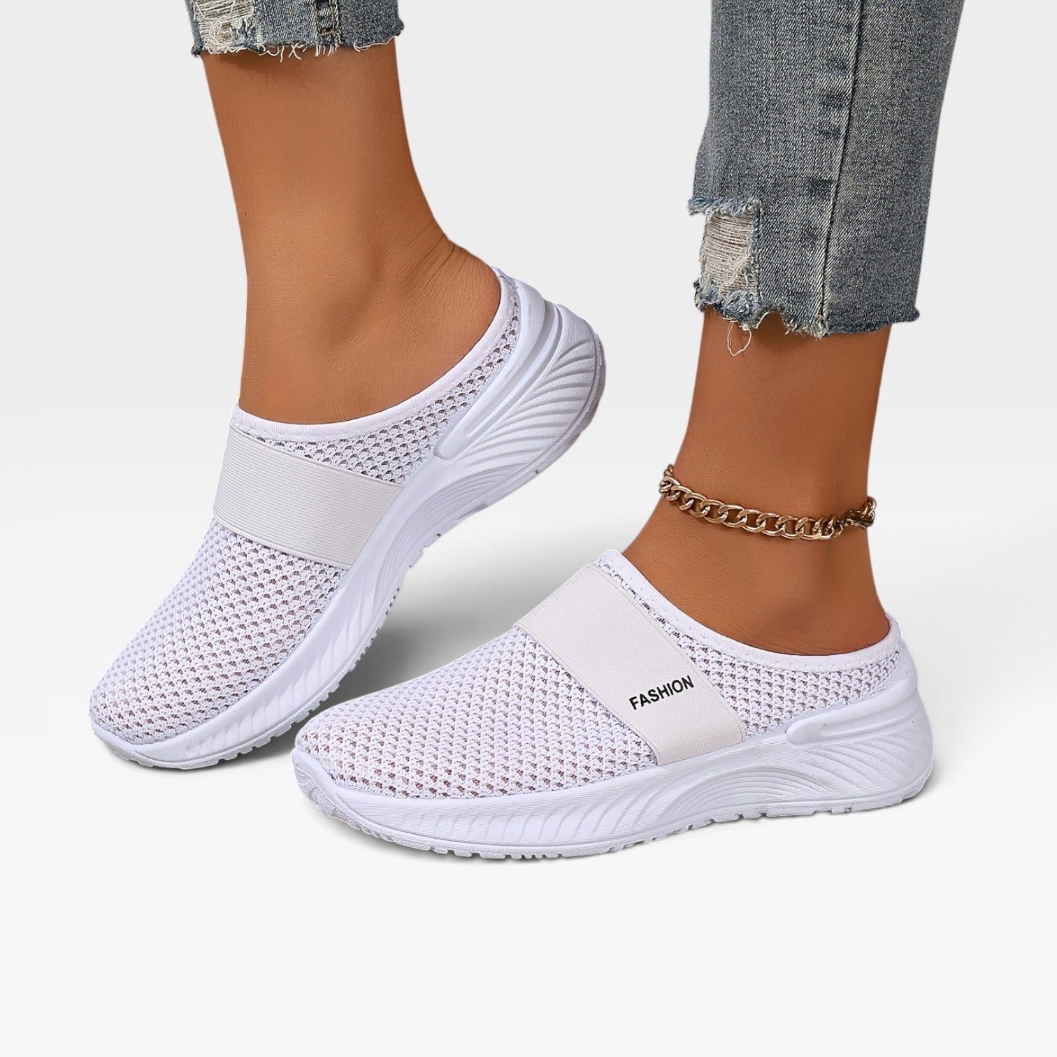 Backless Knit Sneakers, Cushioned Platform Slip On Mule
