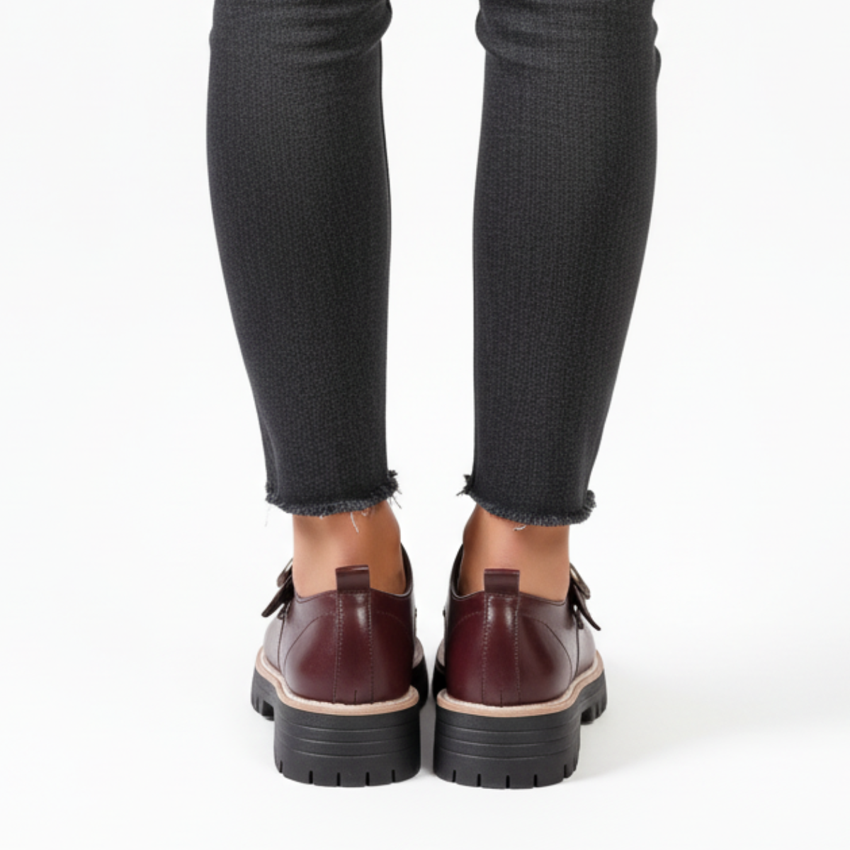 Monk Strap Leather Loafers, Chunky Lugged Buckle Shoes