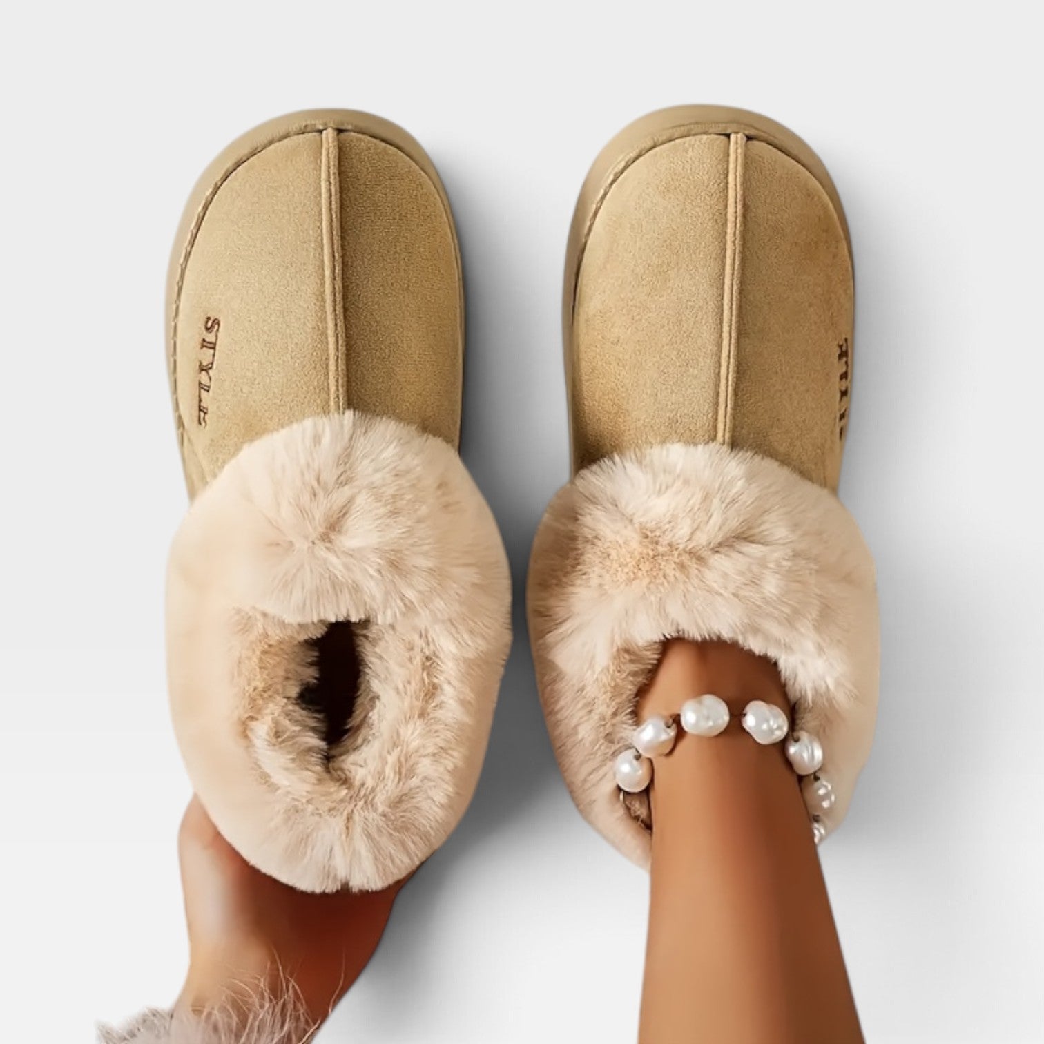 Suede Ankle Boots with Fur Trim, Anti Slip Cushion Sole