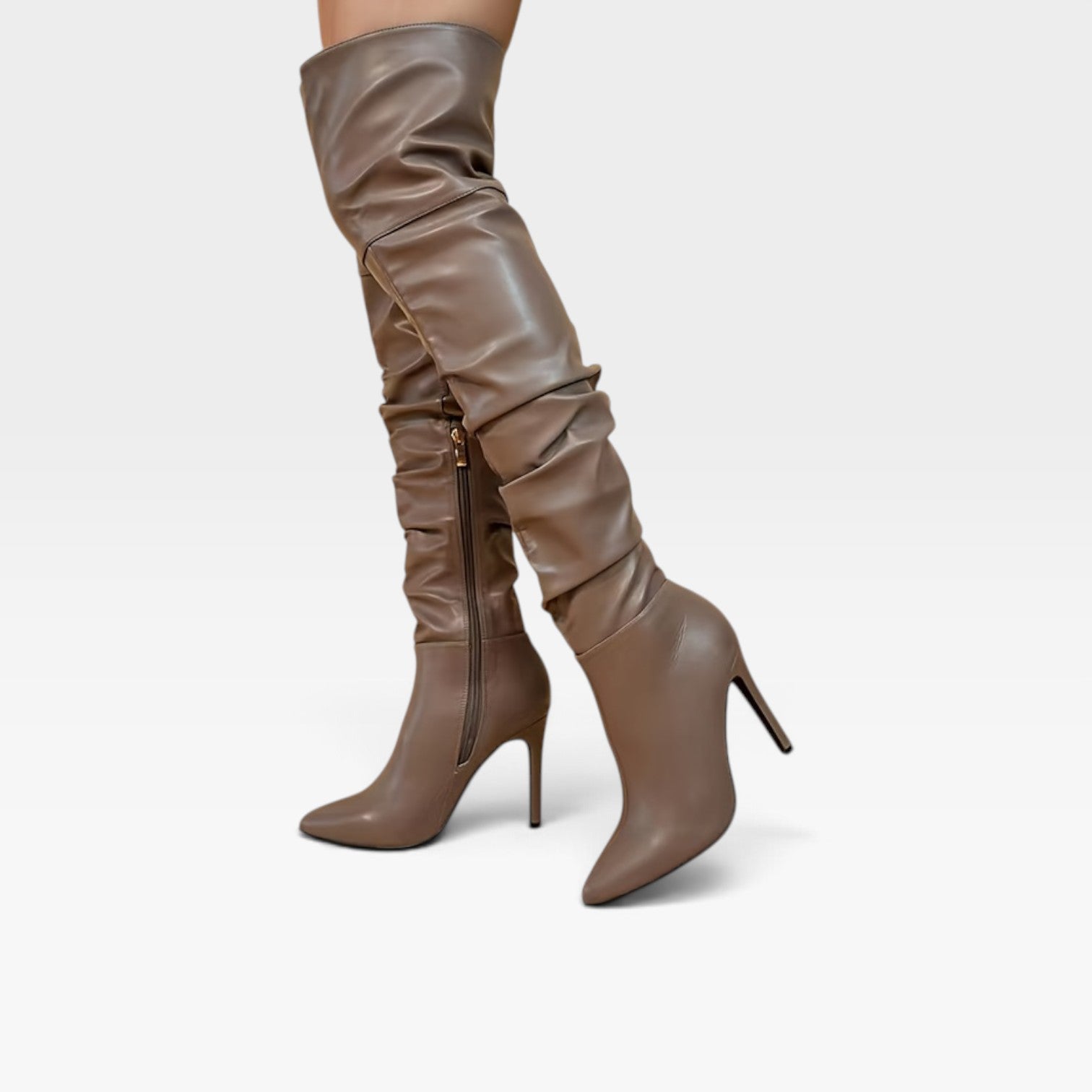 Over The Knee Stiletto Boots, Ruched Shaft Pointed Toe