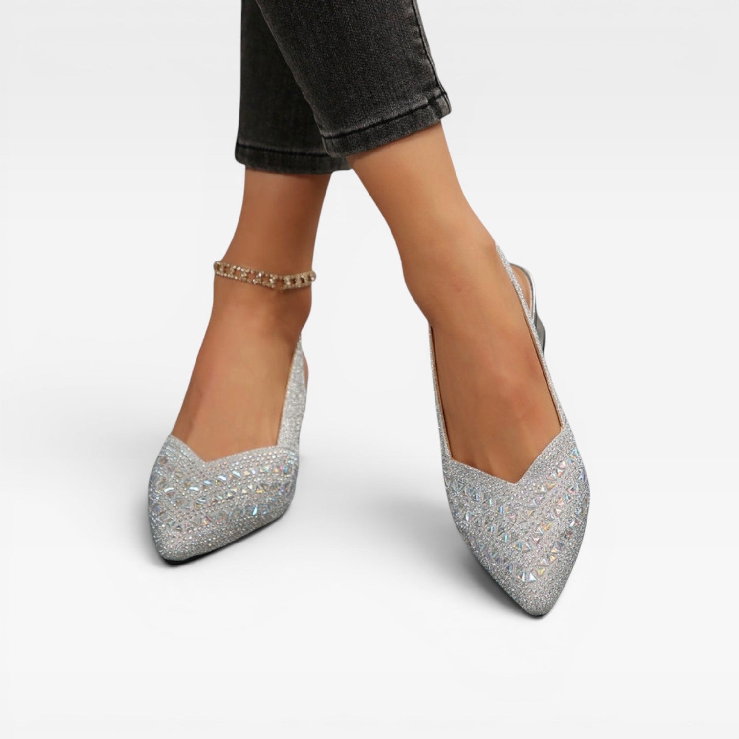Rhinestone Block Heel Slingbacks, Crystal Wedding Shoe