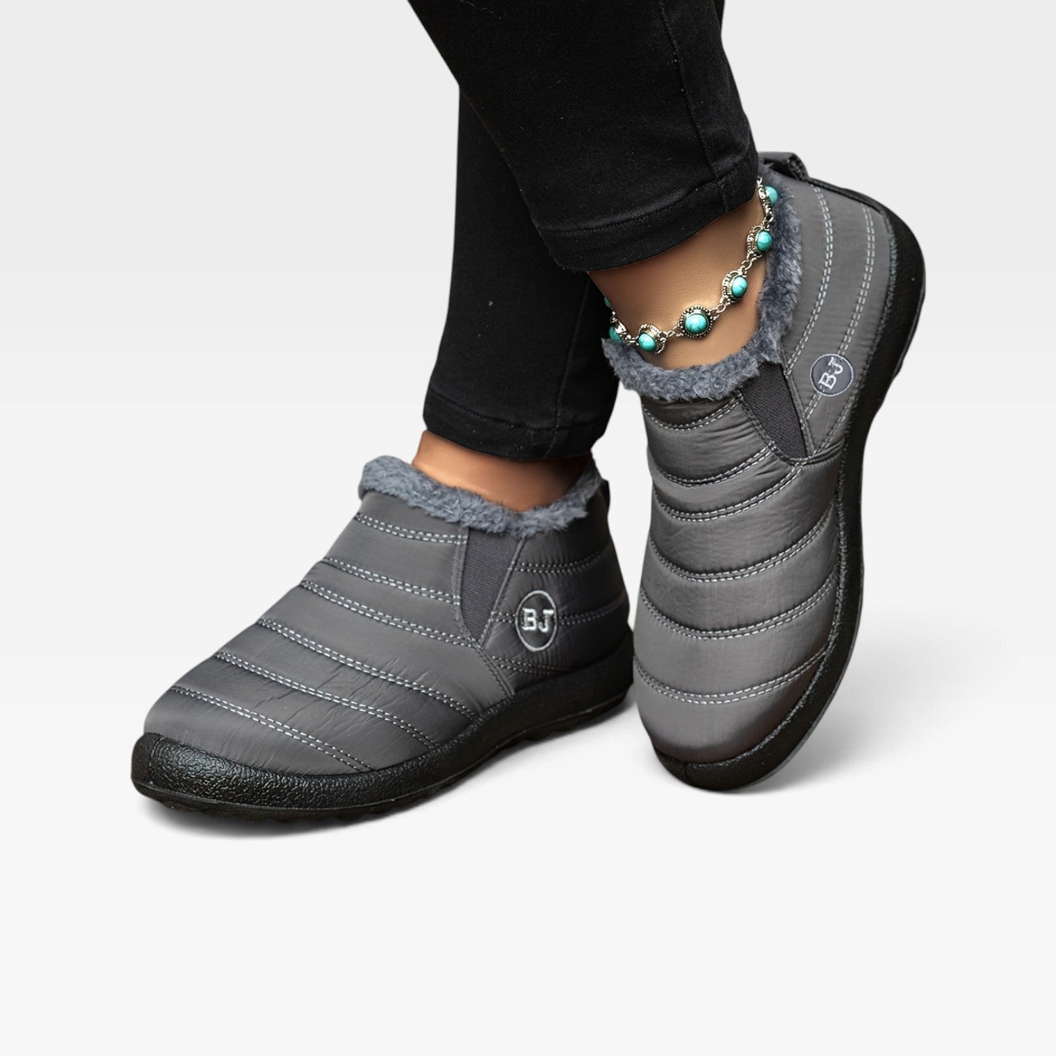 Quilted Fur Lined Snow Boots, Water Resistant Sole
