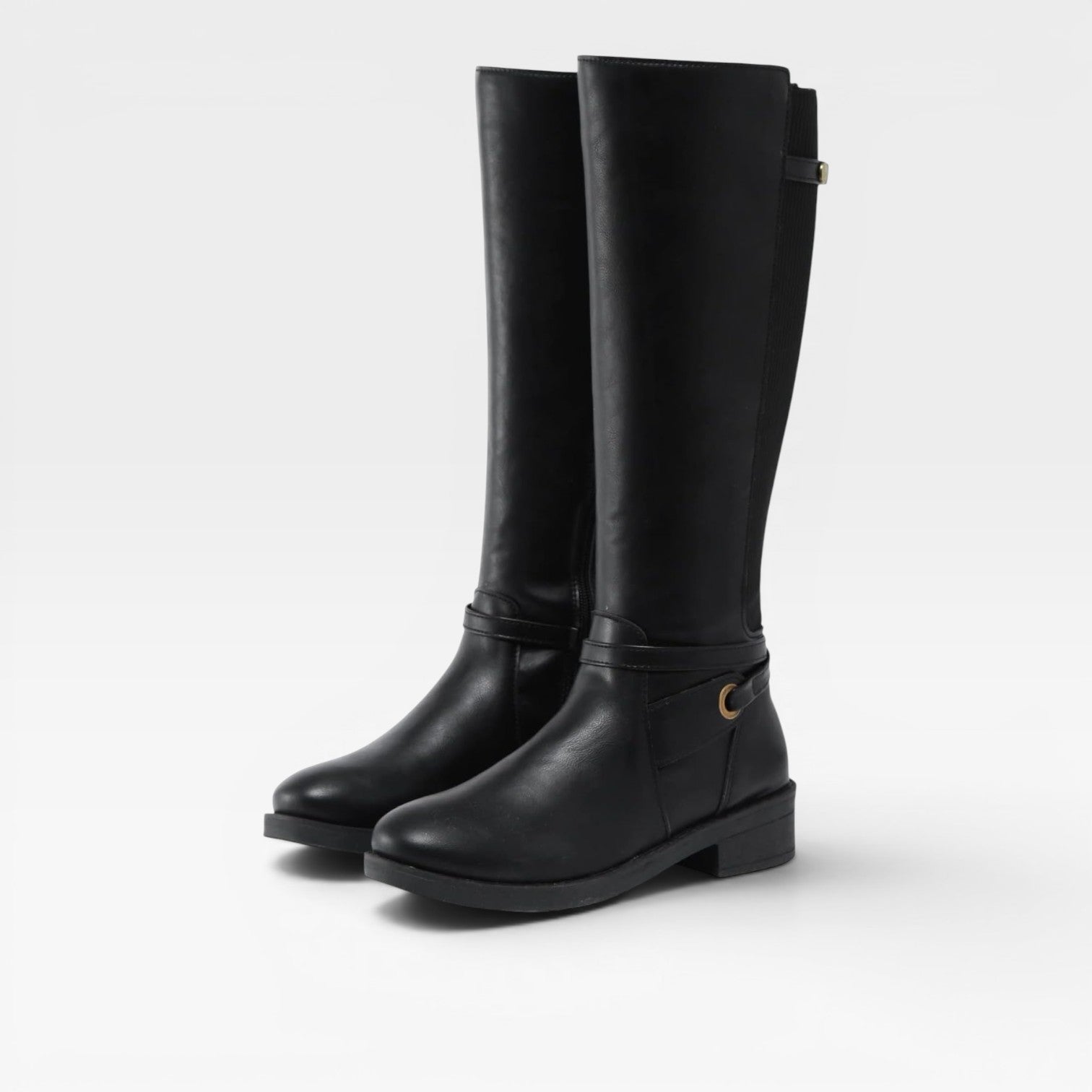 Knee High Boots, Elastic Gore Panel Side Zip Leather
