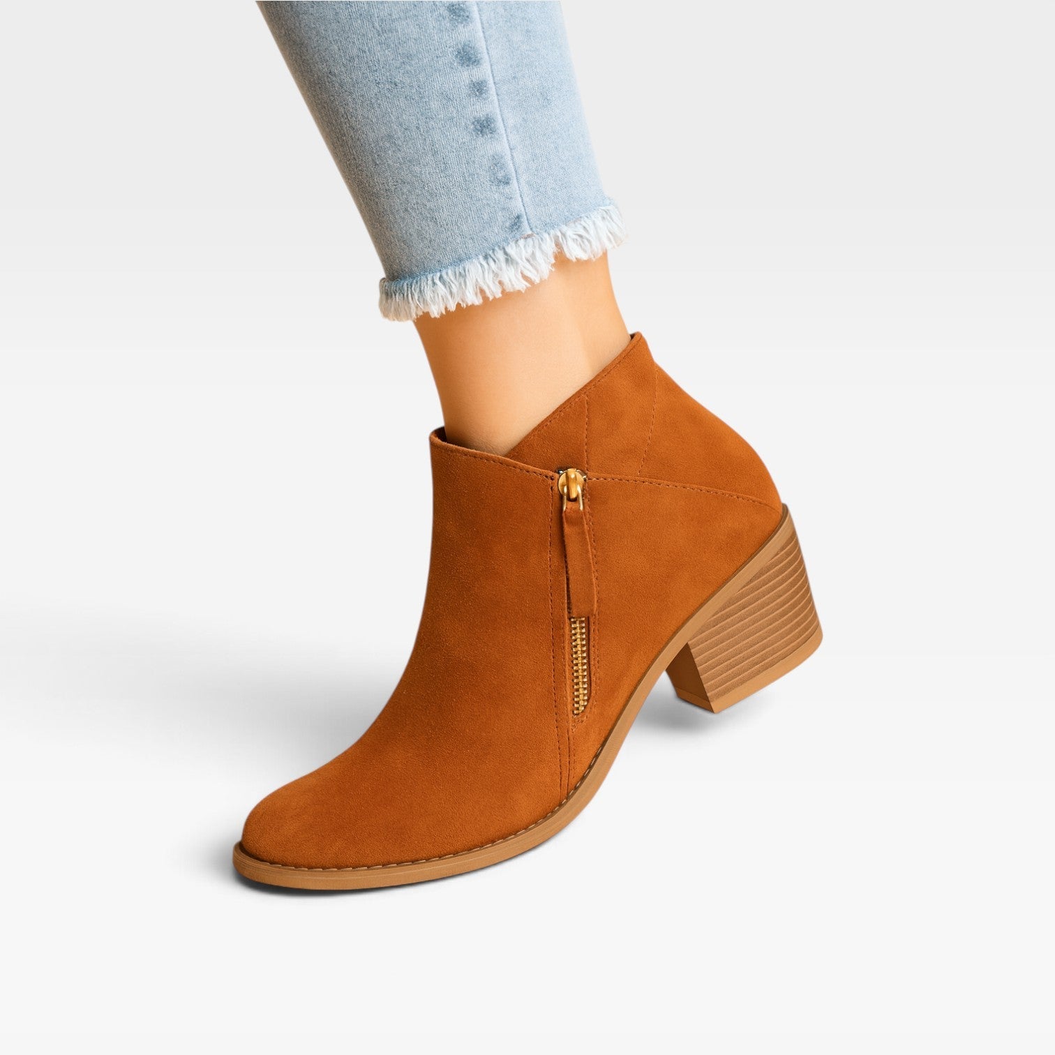 Suede Effect Ankle Boots, Arch Support Insole Side Zip