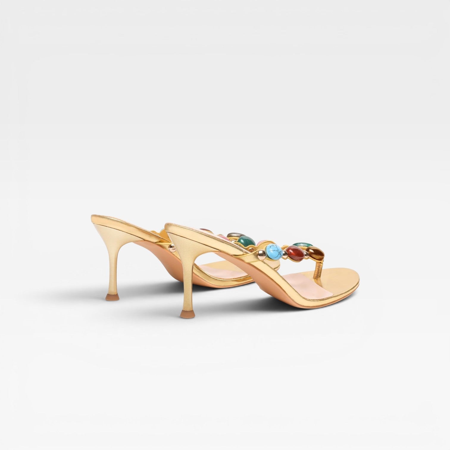 Gemstone Mule Heels, Jewel Tone Slip On Stiletto Shoes