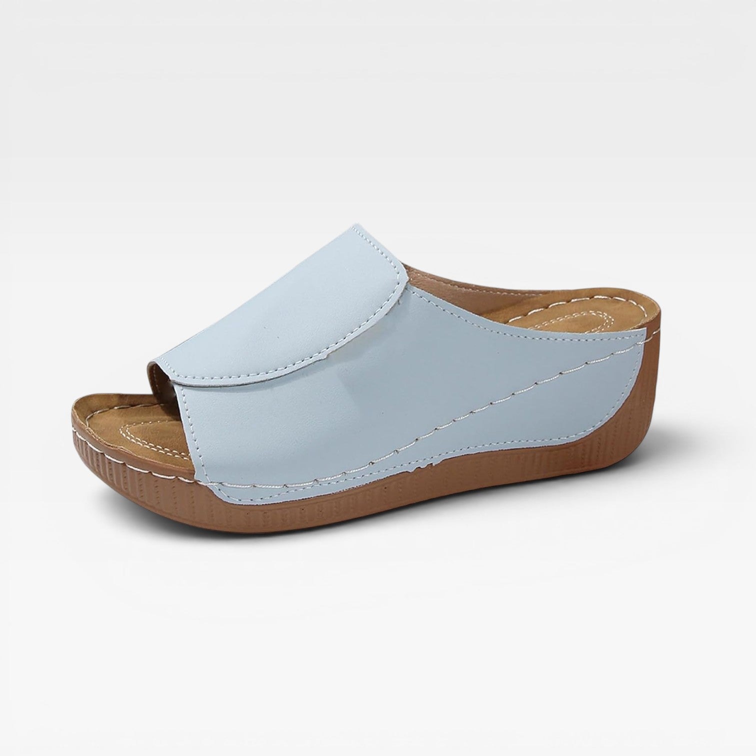 Leather Wedge Slide Sandals, Open Toe Cushioned Footbed