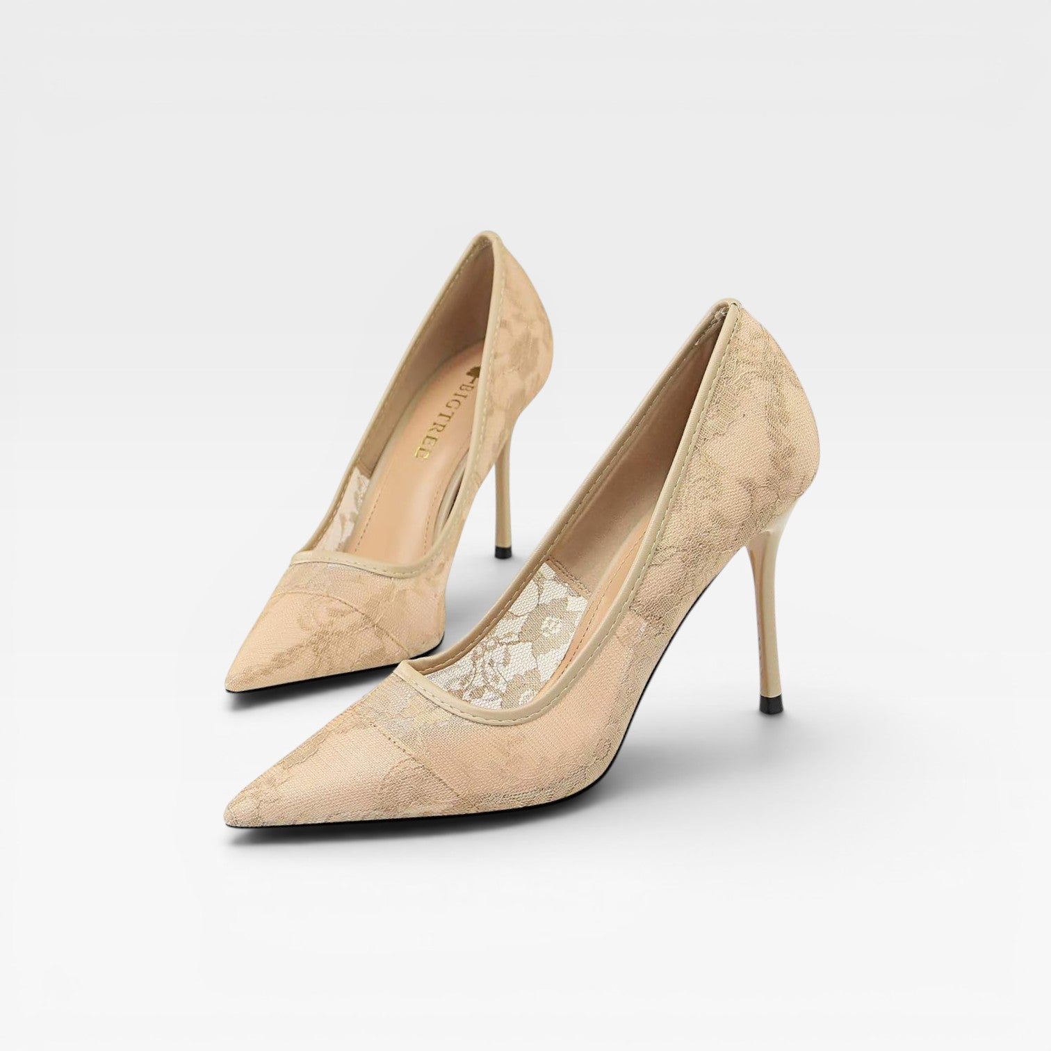 Floral Lace Pointed Toe Pumps, Slim Stiletto Court Shoe
