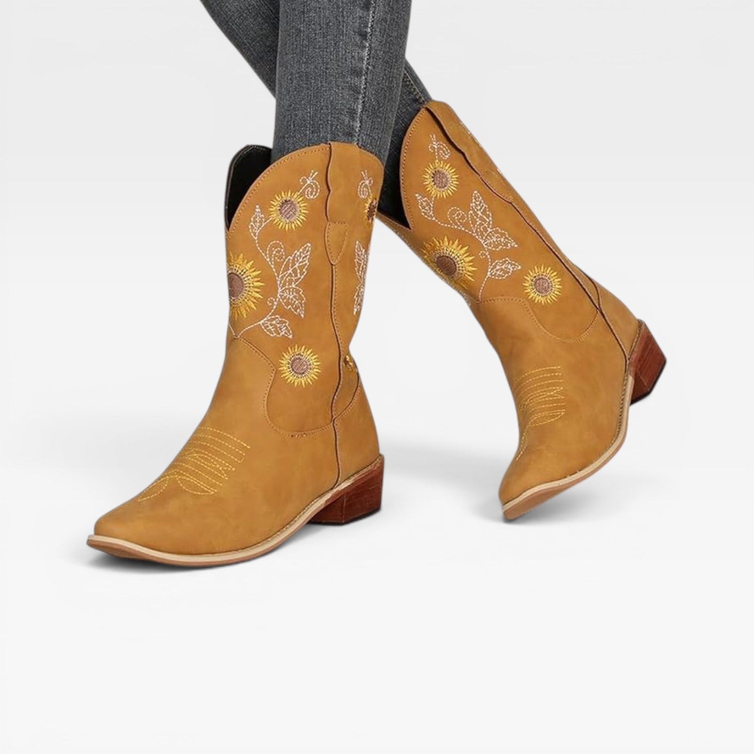 Sunflower Embroidered Cowboy Boots, Tall Western Shaft