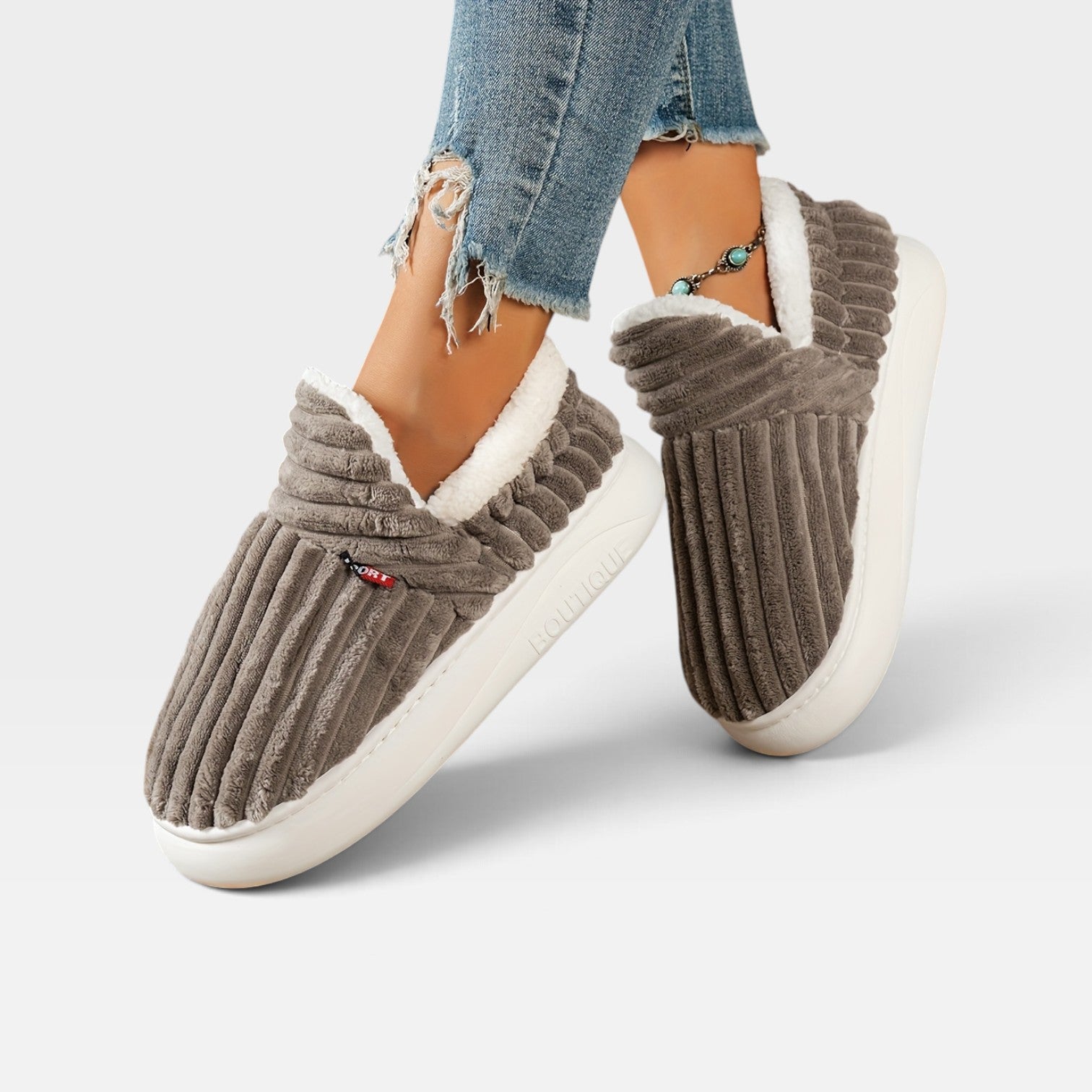 Corduroy Slipper Boots, Fleece Lined Slip On House Shoe