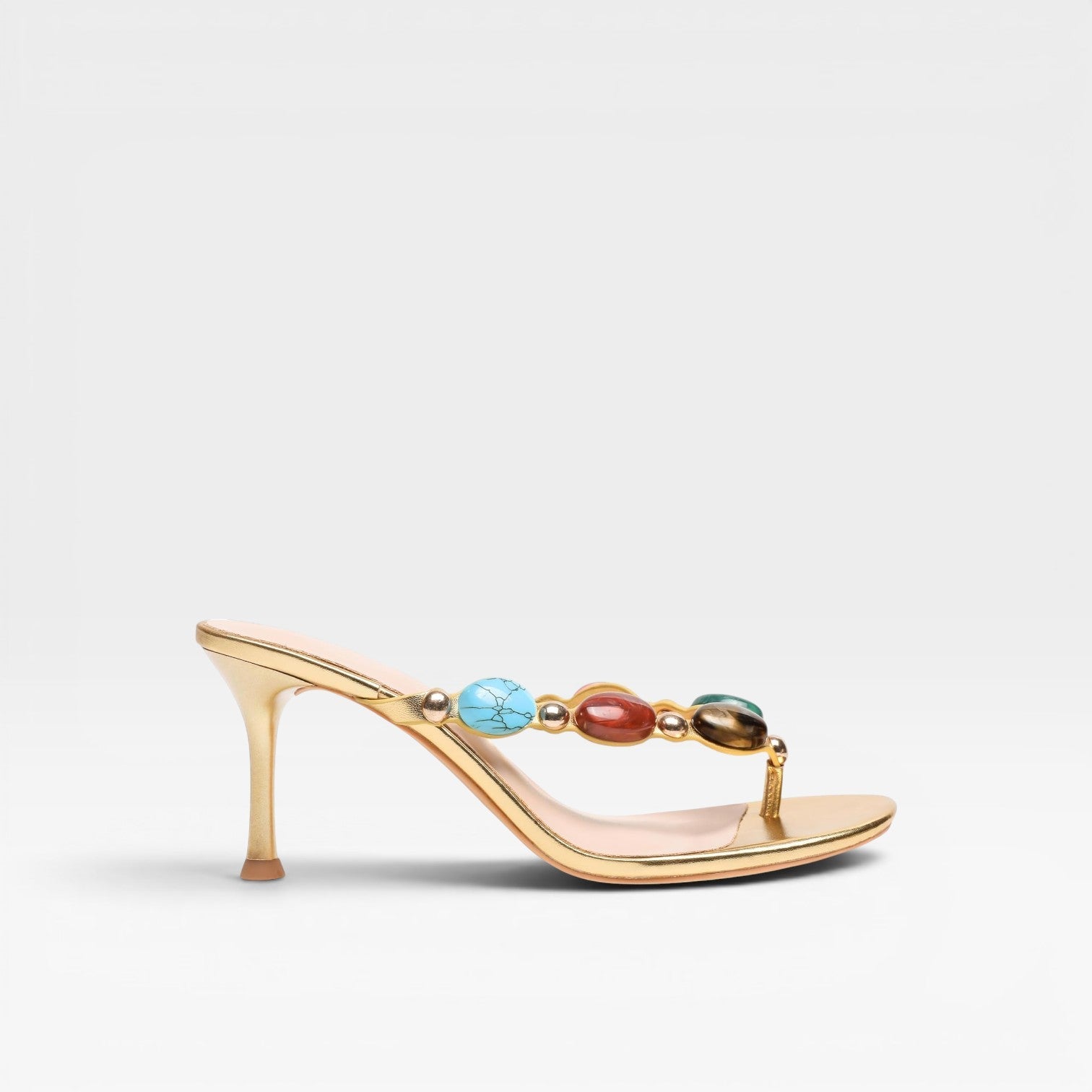 Gemstone Mule Heels, Jewel Tone Slip On Stiletto Shoes