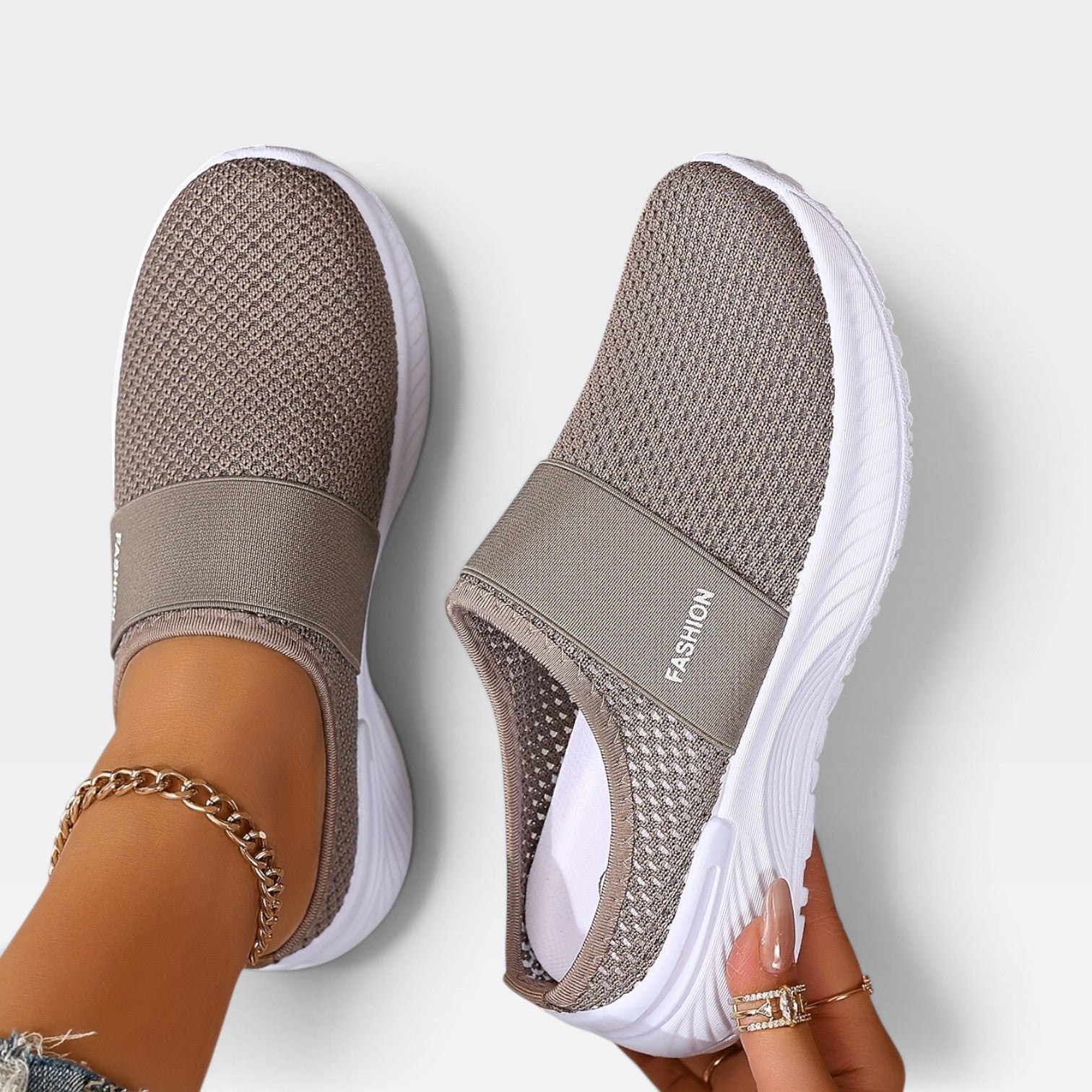 Backless Knit Sneakers, Cushioned Platform Slip On Mule