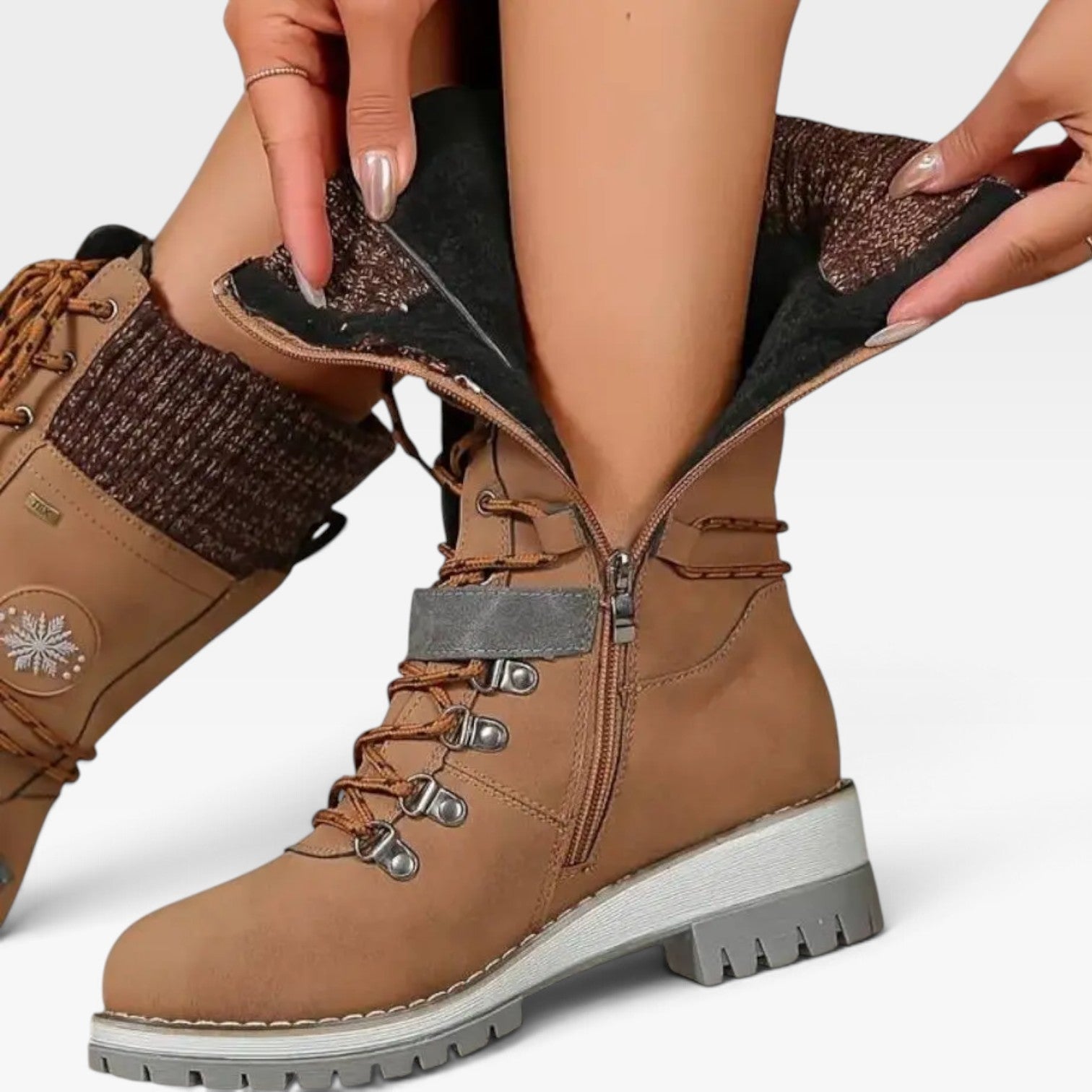 Snow Boots with Knit Cuff, Water Resistant Lugged Sole