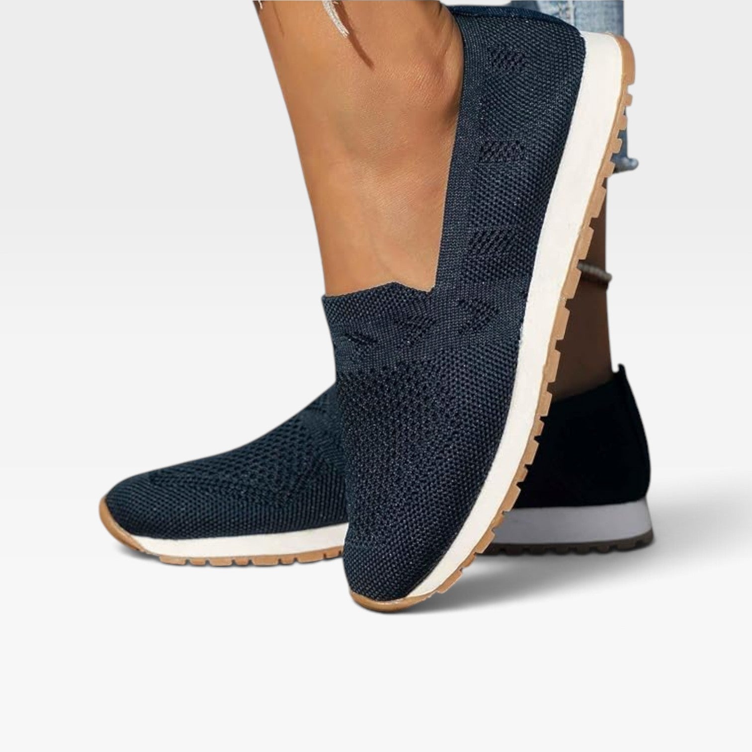 Knit Slip On Sneakers, Breathable Mesh Cushioned Sole