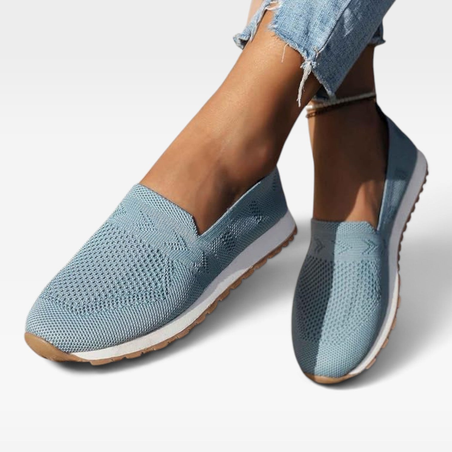 Knit Slip On Sneakers, Breathable Mesh Cushioned Sole