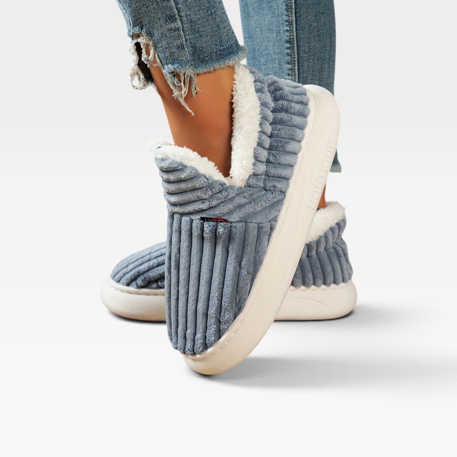 Corduroy Slipper Boots, Fleece Lined Slip On House Shoe