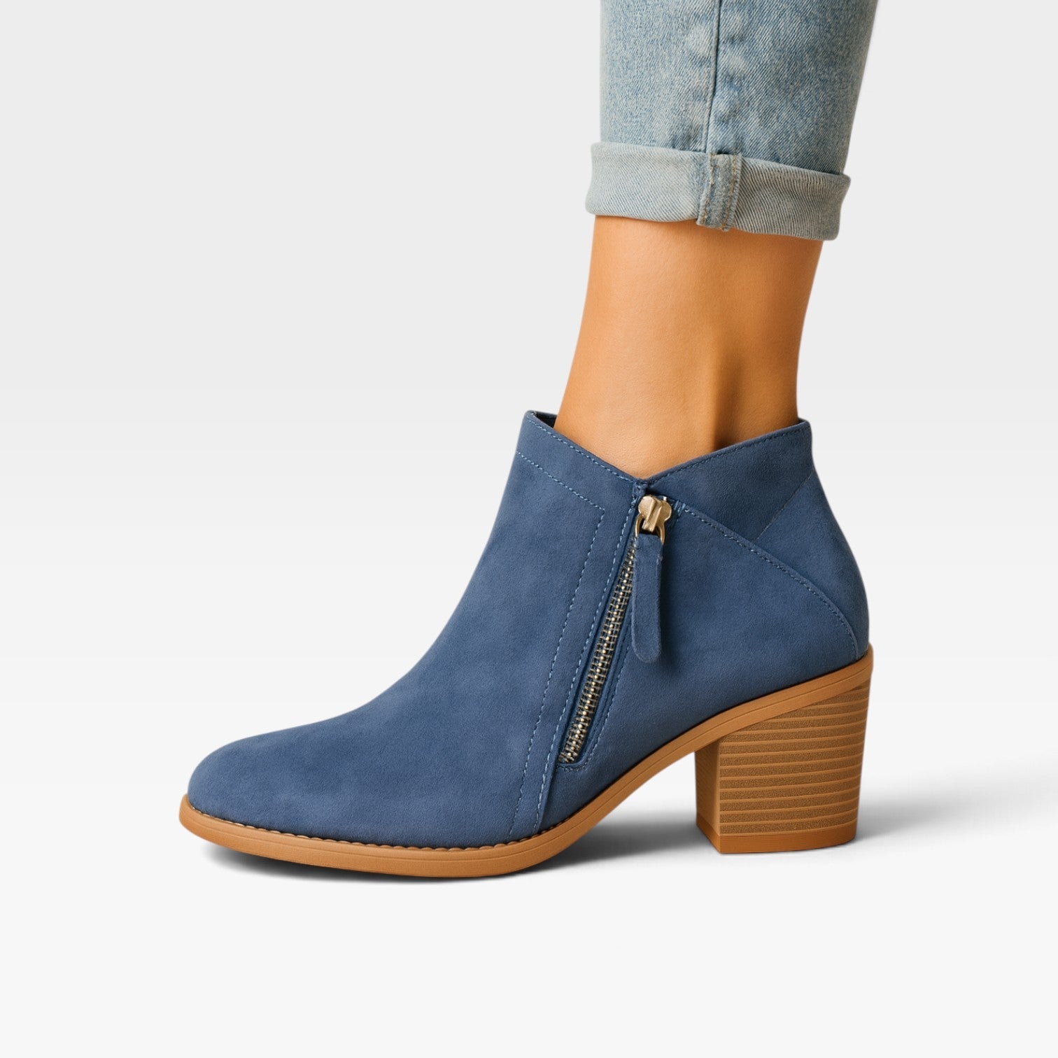 Suede Effect Ankle Boots, Arch Support Insole Side Zip