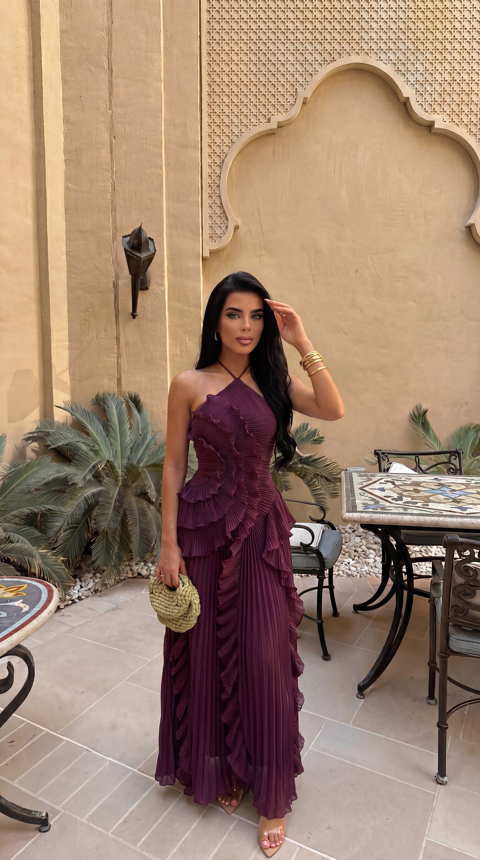 Ivy Halter Ruffled Maxi Dress