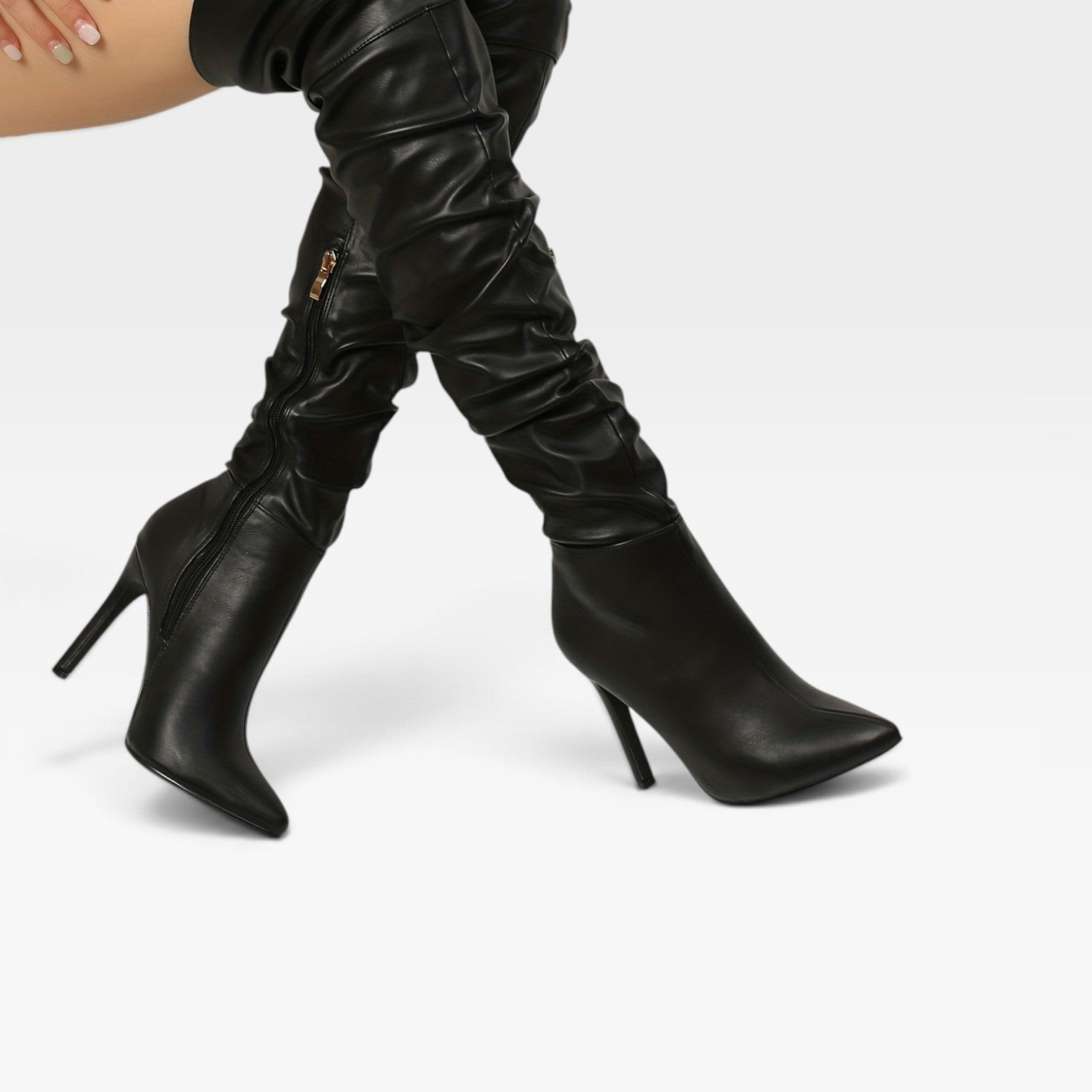 Over The Knee Stiletto Boots, Ruched Shaft Pointed Toe