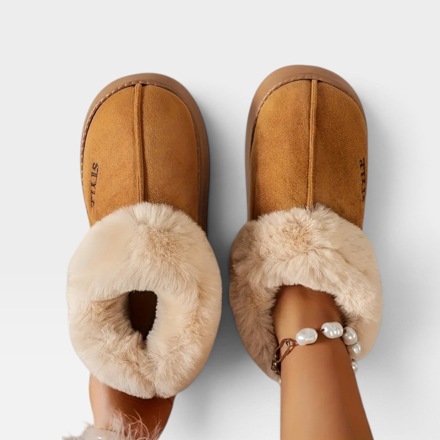 Suede Ankle Boots with Fur Trim, Anti Slip Cushion Sole