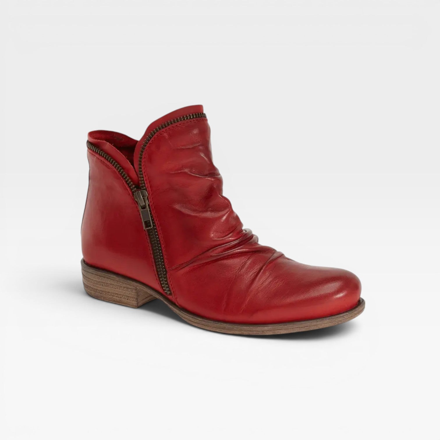 Slouchy Ankle Boots, Side Zip Low Block Heel Leather