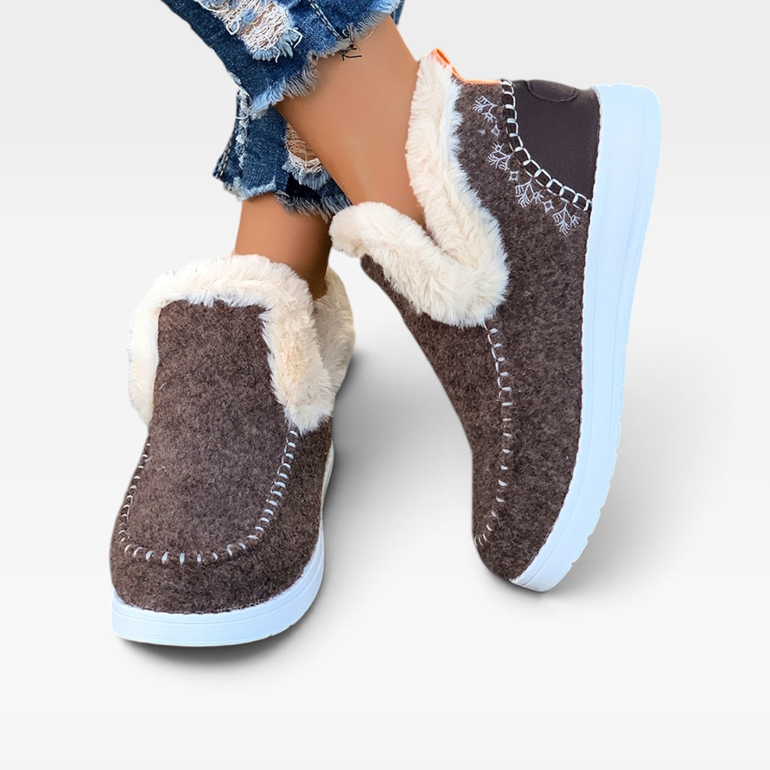 Wool Felt Ankle Boots, Moc Toe Fleece Lined Platform