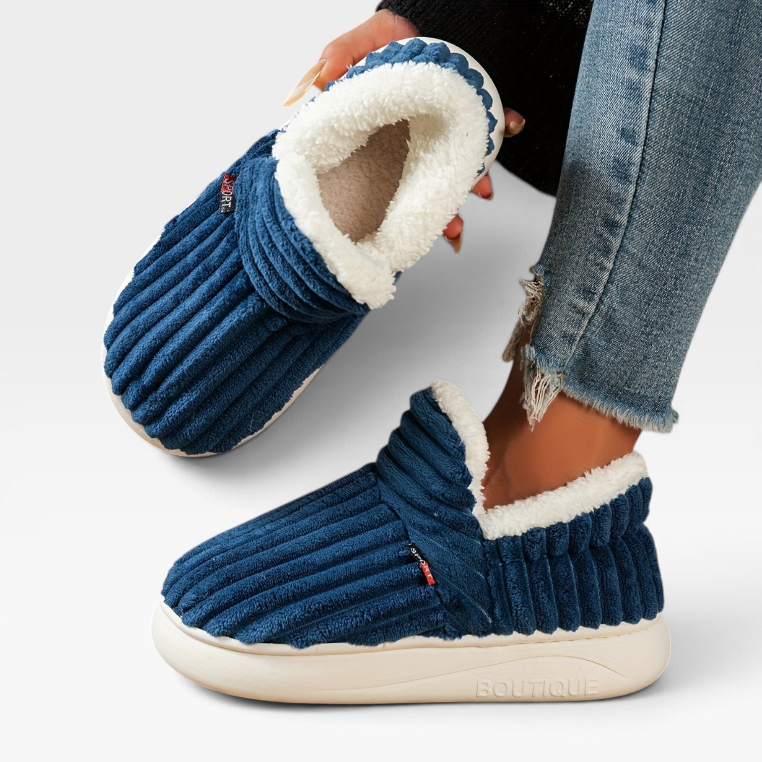 Corduroy Slipper Boots, Fleece Lined Slip On House Shoe