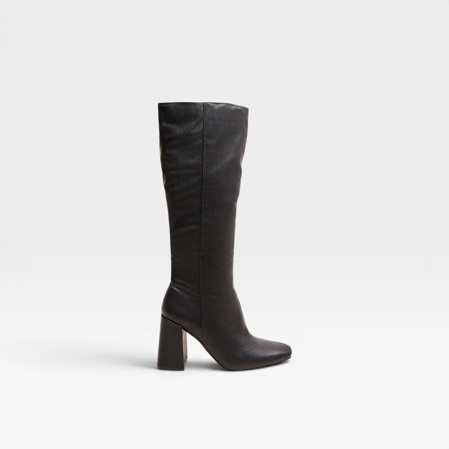Knee High Block Heel Boots, Square Toe Inner Zip Up