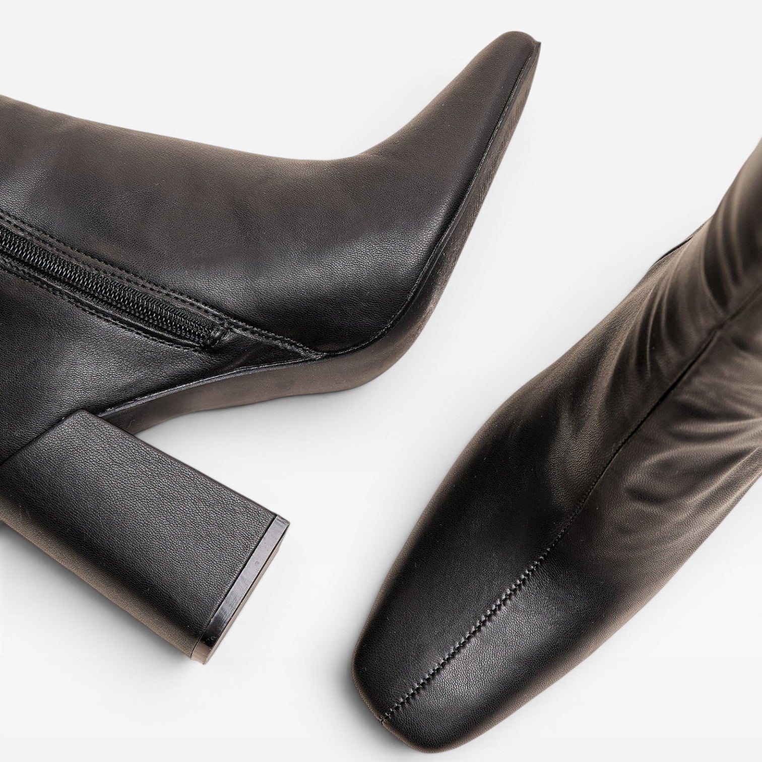Knee High Block Heel Boots, Square Toe Inner Zip Up