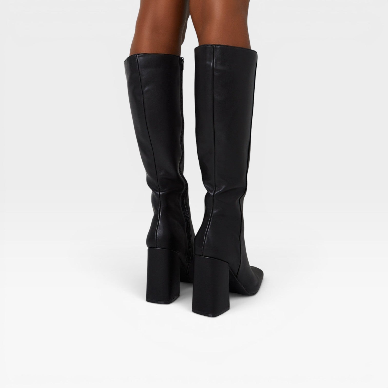 Knee High Block Heel Boots, Square Toe Inner Zip Up