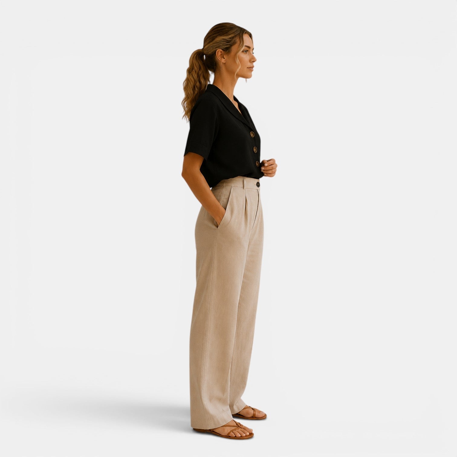 Shawl Collar Short Sleeve Blouse, Relaxed Button Front