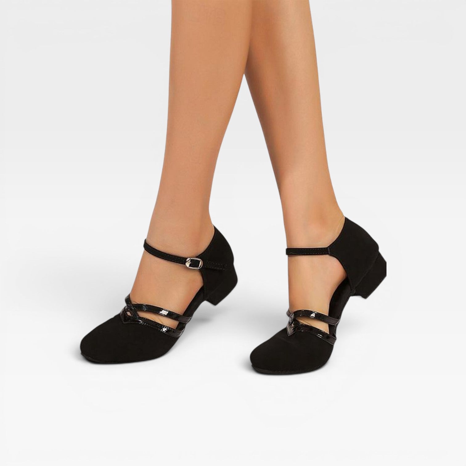 Strappy Block Heel Pumps, Low Heel Black Dress Shoes