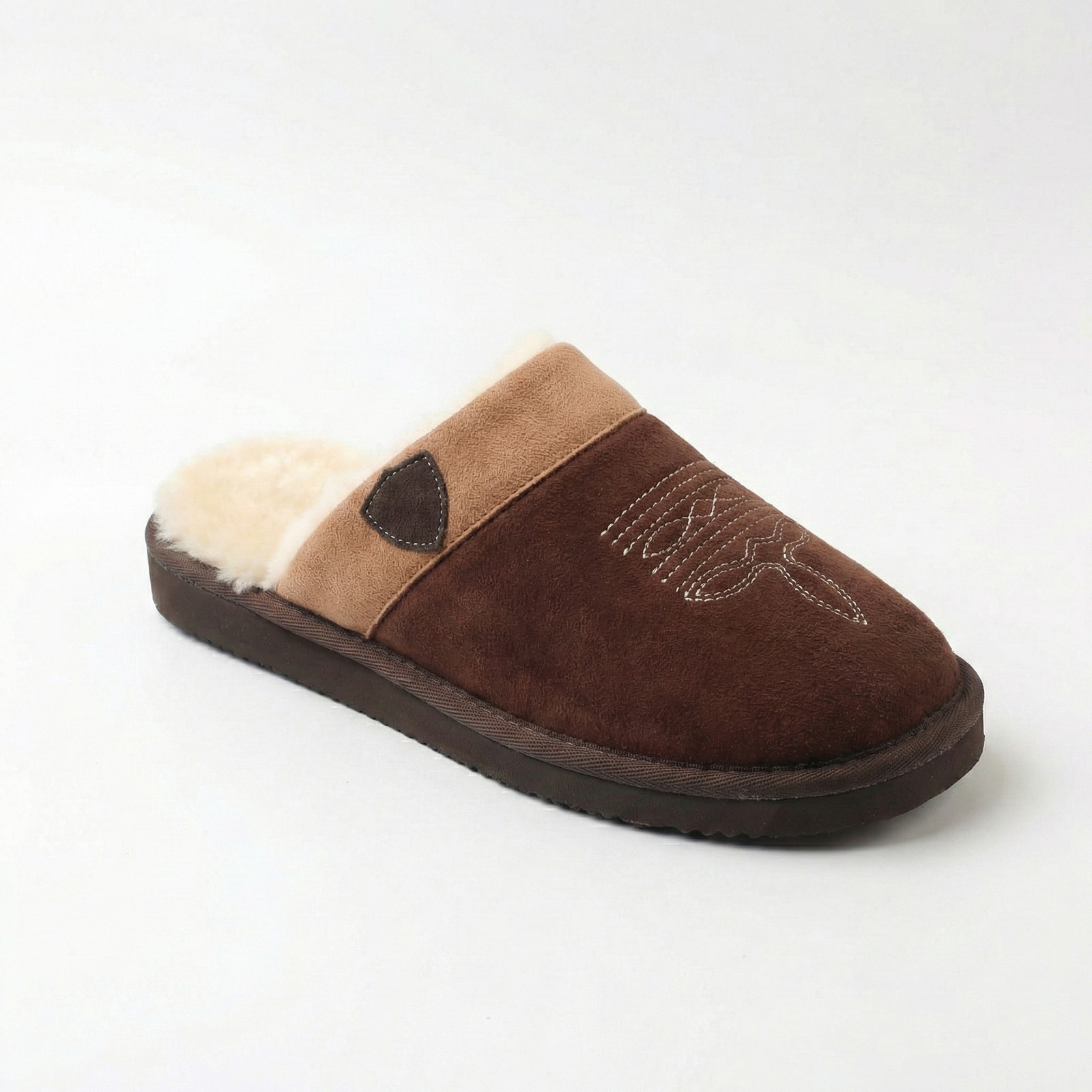 Suede Look Cowboy Slippers, Faux Fur Lined Slip On Mule