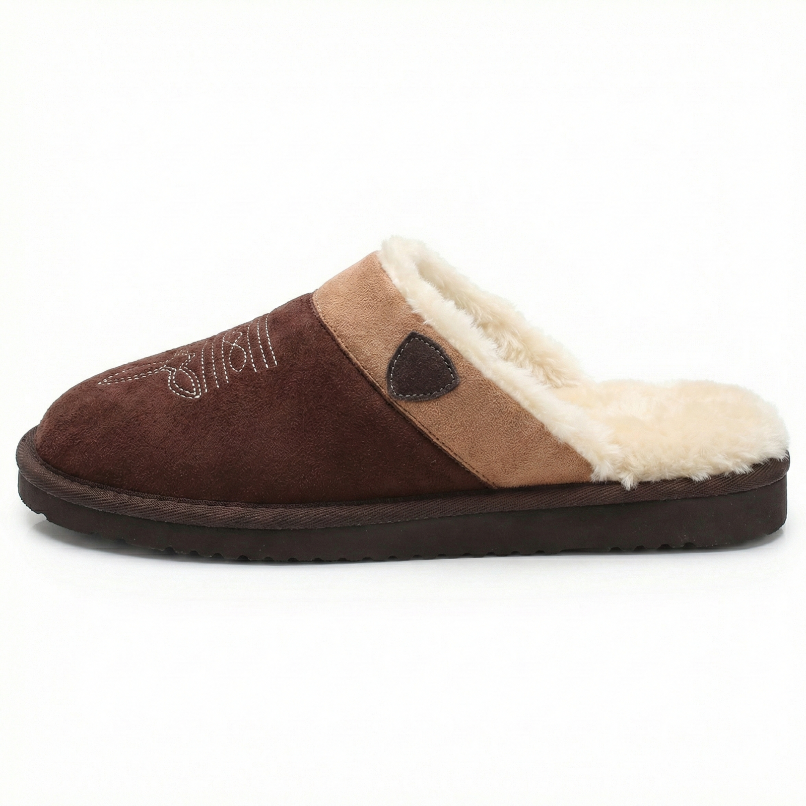 Suede Look Cowboy Slippers, Faux Fur Lined Slip On Mule
