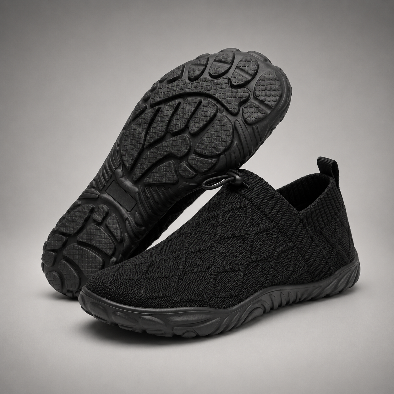 Knit Slip On Sneakers, Cushioned Bungee Lace Trainers