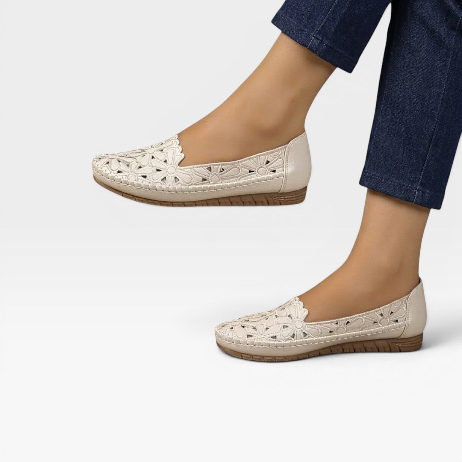 Floral Cutout Flats, Slip On Round Toe Summer Shoes
