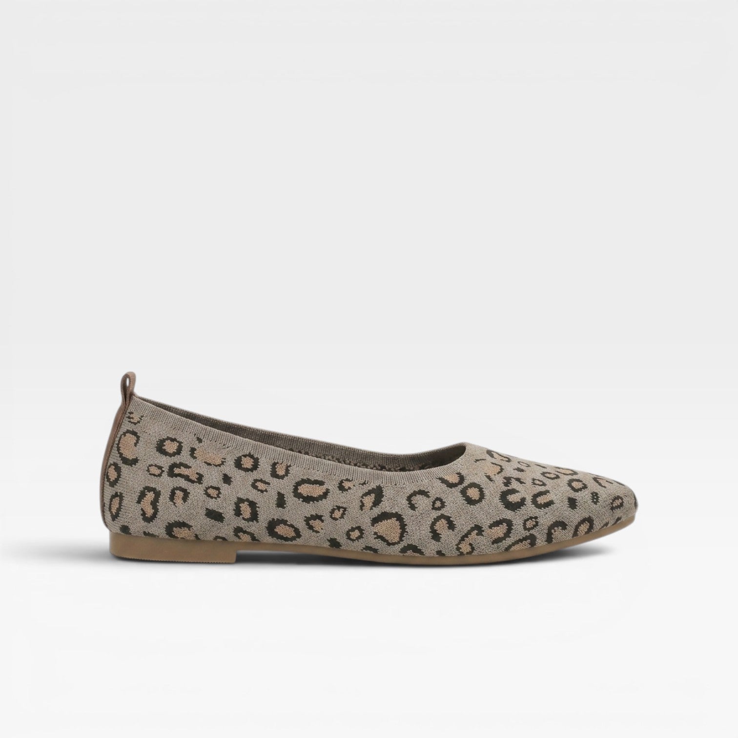 Knit Ballet Flats, Pointed Toe Leopard Print Slip Ons