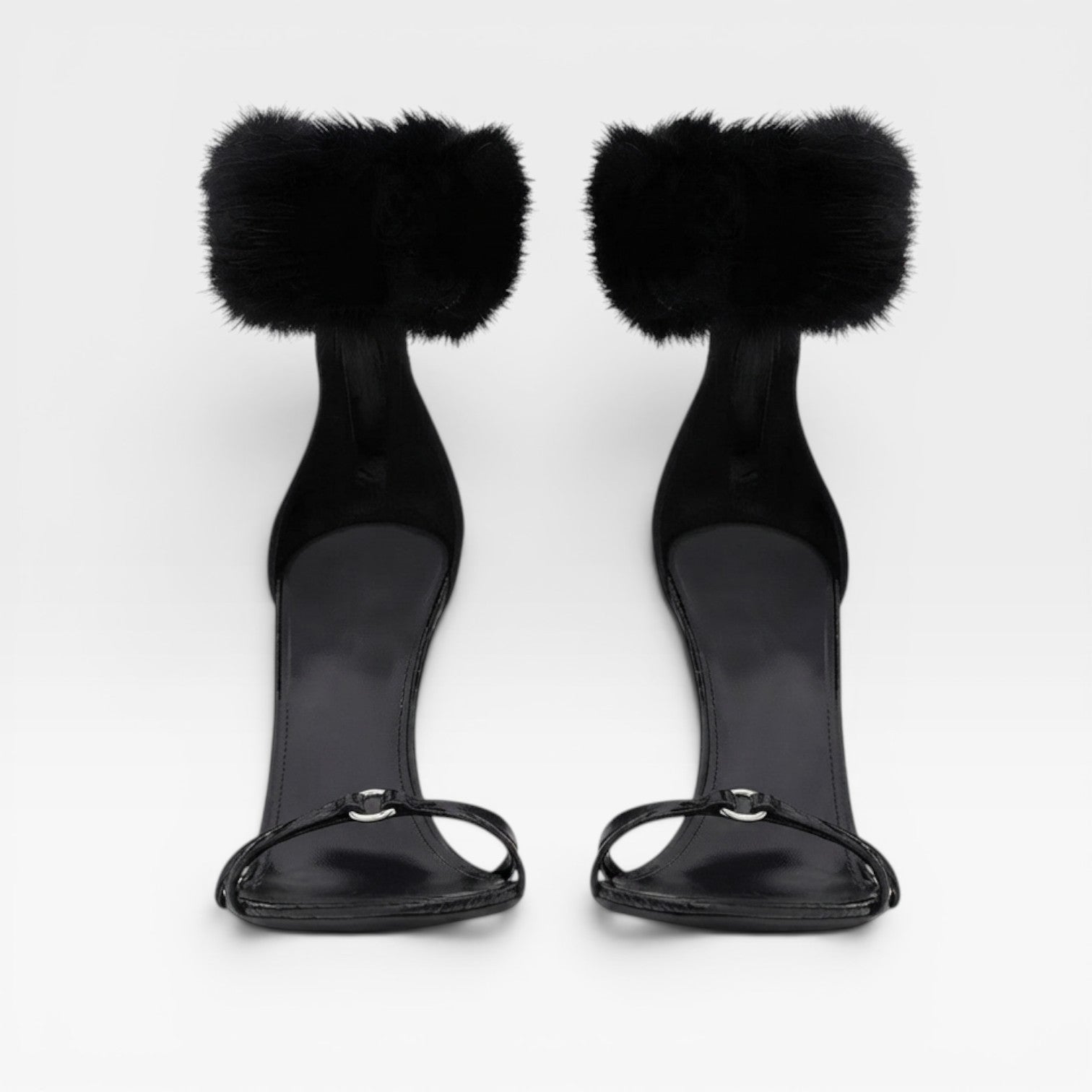 Ring Detail Stiletto Sandals, Croc Embossed Leather Heel