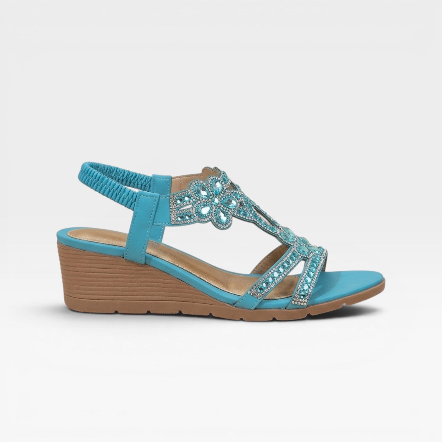 Crystal Embellished Wedge Sandals, Open Toe Slingback