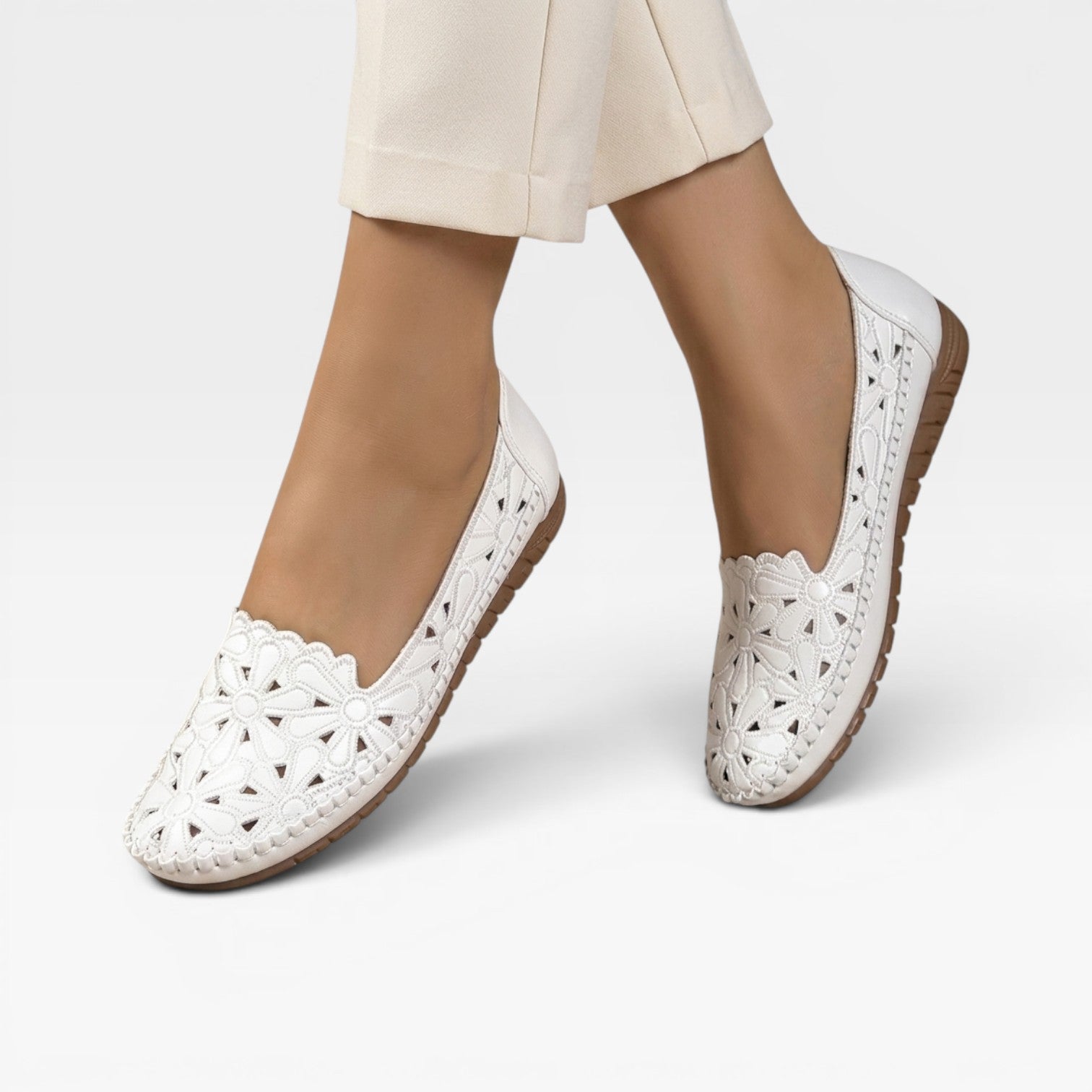 Floral Cutout Flats, Slip On Round Toe Summer Shoes