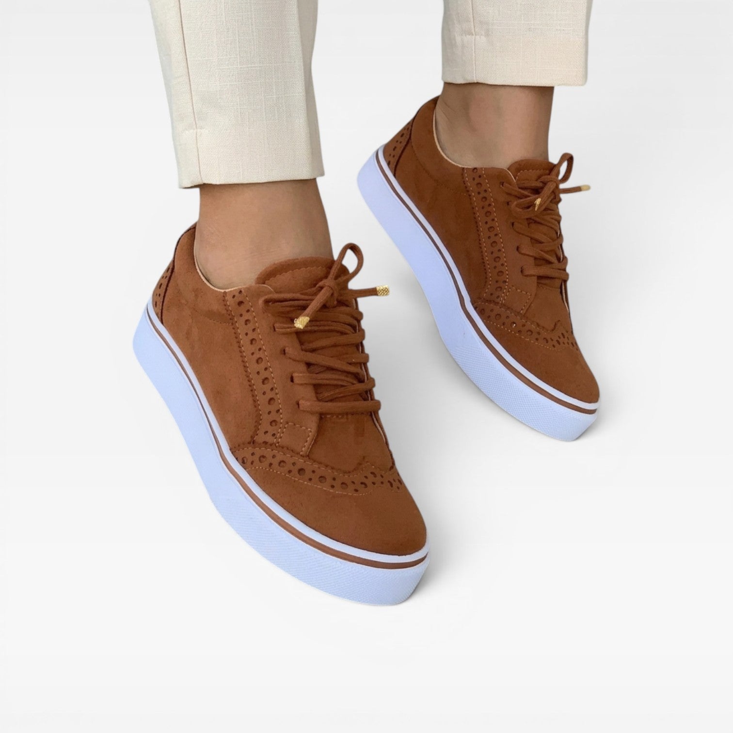 Suede Look Brogue Trainers, Lace Up Platform Shoes