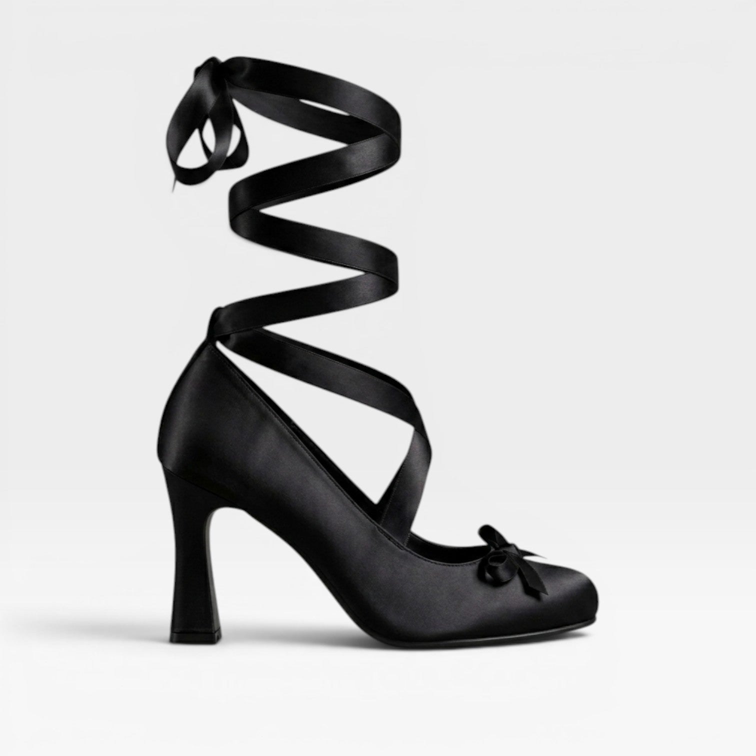 Satin Ballet Pumps, Ribbon Lace Up Block Heel Bow Shoes